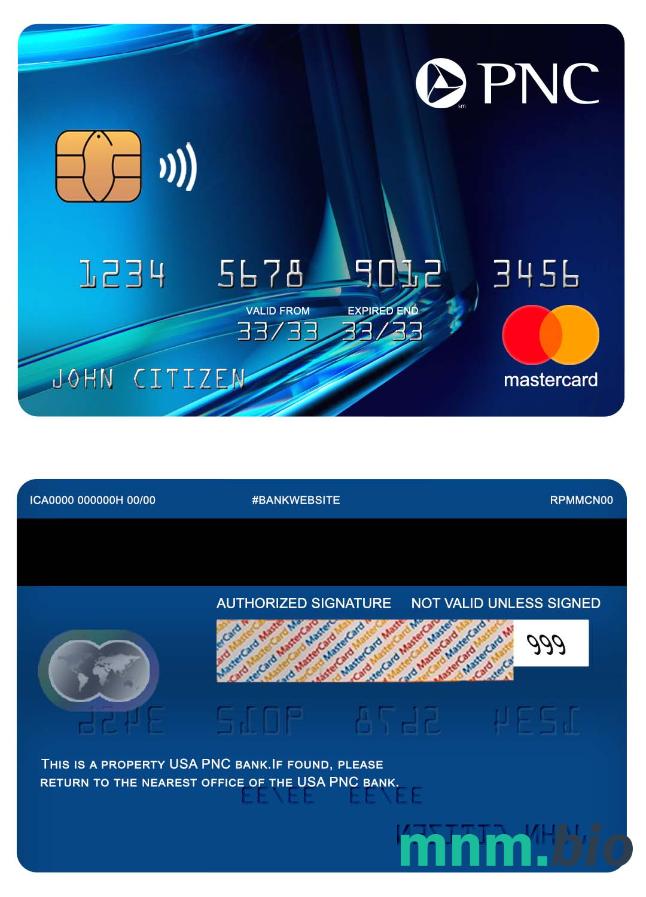 USA PNC bank przykład karty mastercard w formacie PSD